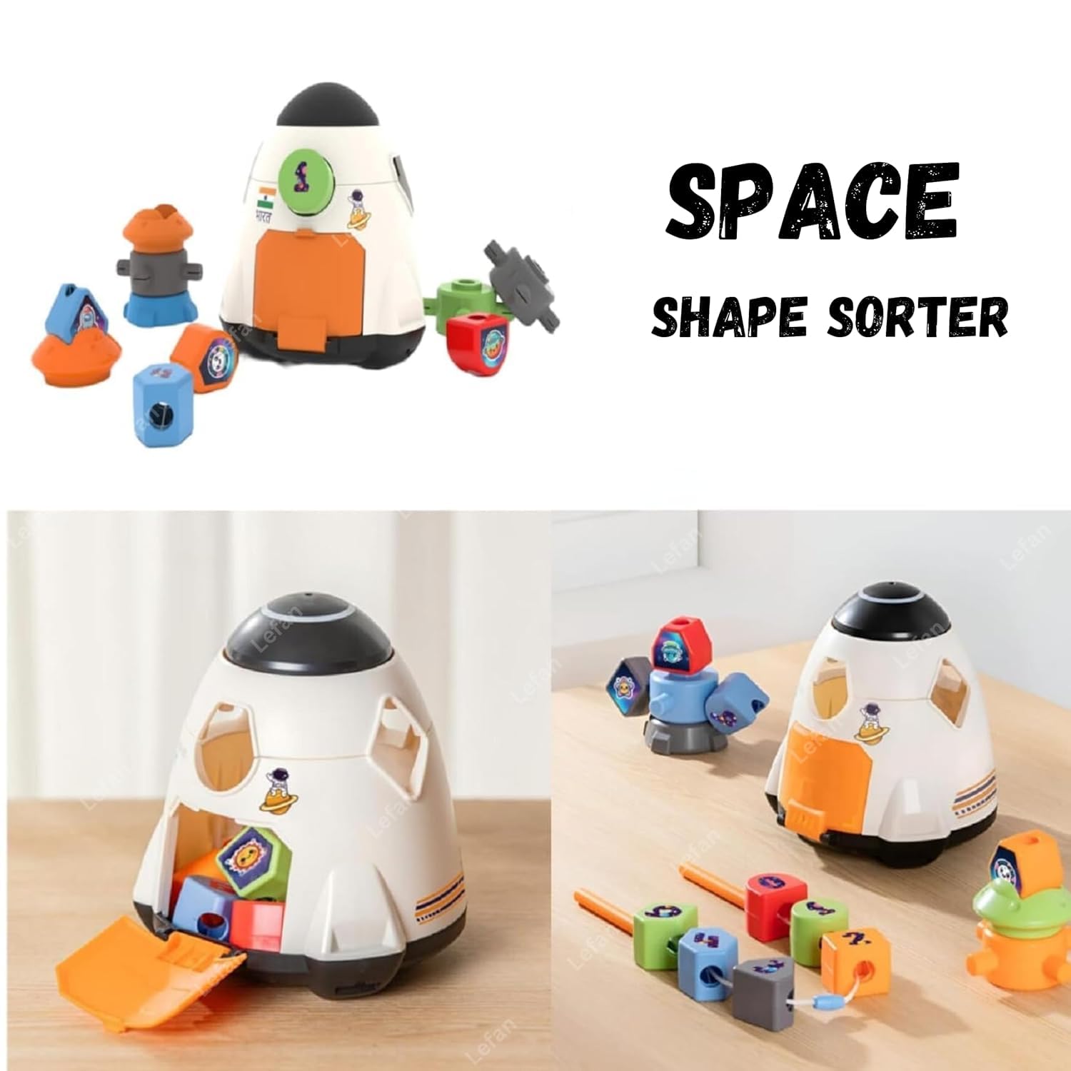 Space Shape Sorter — Spaceship Sorting, Stacking & Lacing Playset