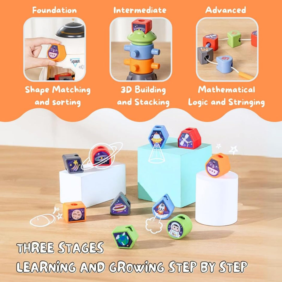 Space Shape Sorter — Spaceship Sorting, Stacking & Lacing Playset