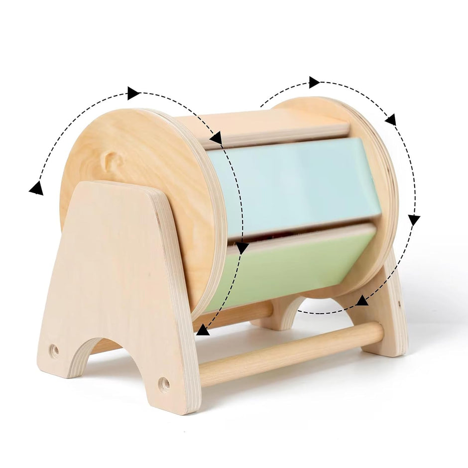Montessori Inspired Wooden Baby Rotating Drum with Bells inside for Sensory Play