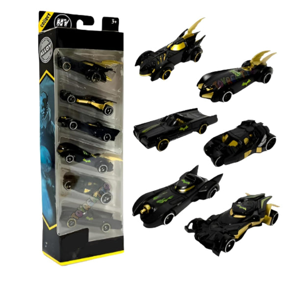 Toy car set with Batmobile design in packaging on a white background