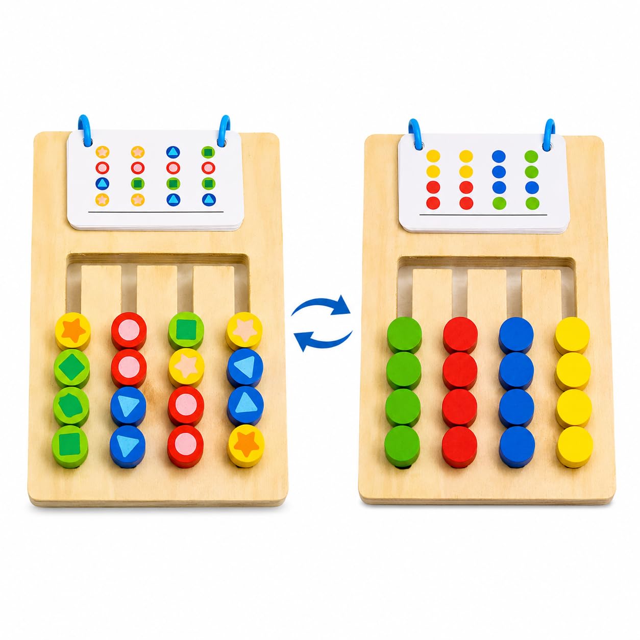 Wooden Double Sided Slide Puzzle Board — Colour & Shape Matching Logic Game