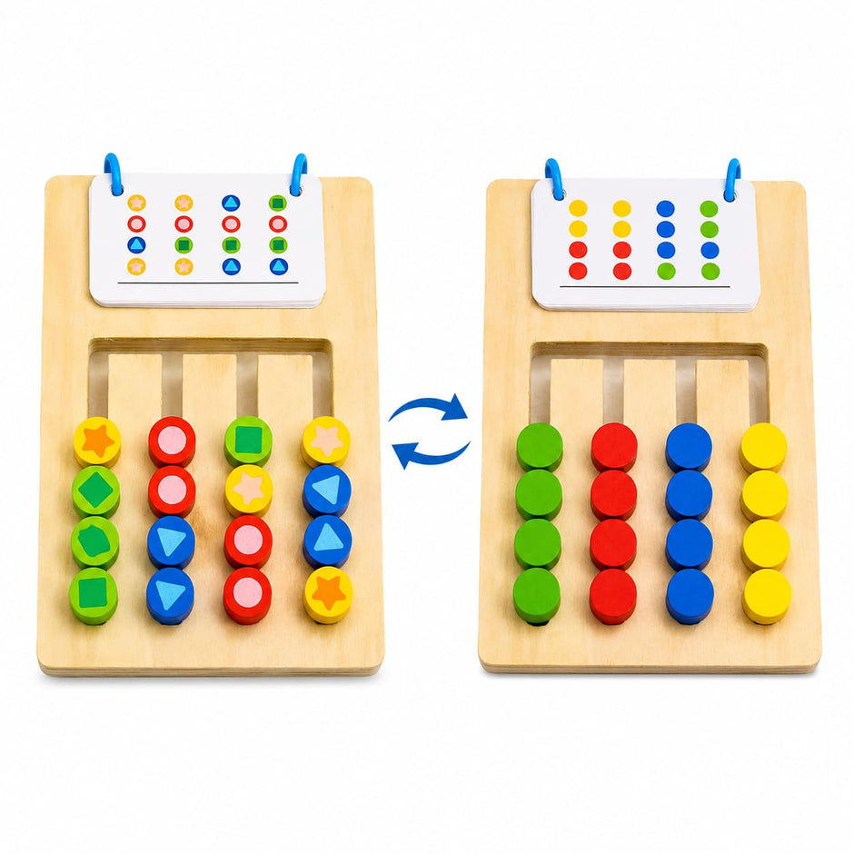 Wooden Double Sided Slide Puzzle Board — Colour & Shape Matching Logic Game