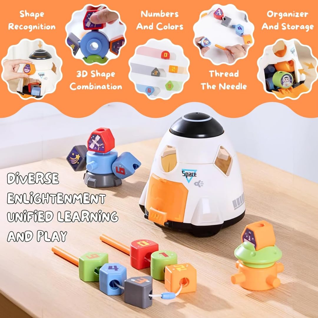 Space Shape Sorter — Spaceship Sorting, Stacking & Lacing Playset