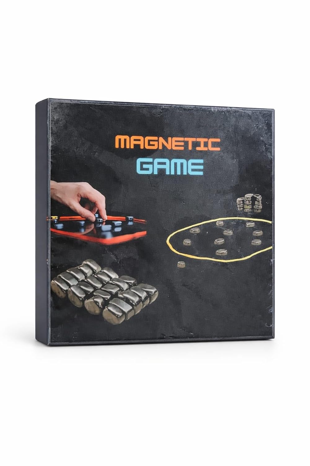 Magnetic strategy board game with board and magnetic pieces for two player family play, screen-free strategic gameplay for kids