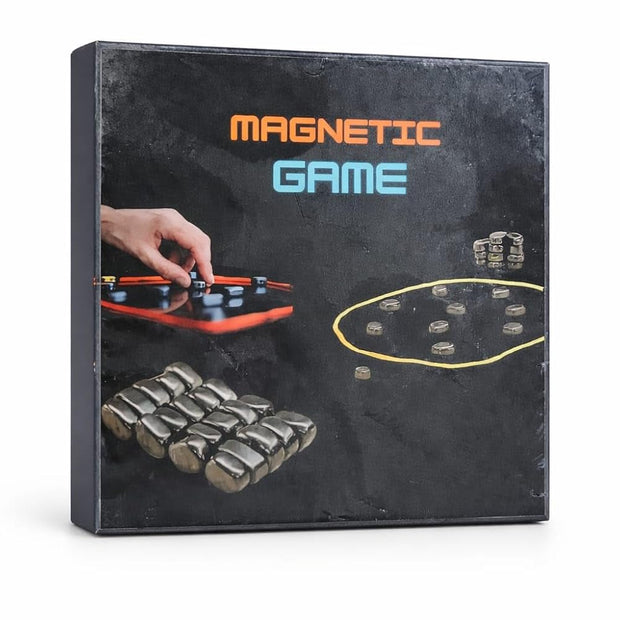 Magnetic strategy board game with board and magnetic pieces for two player family play, screen-free strategic gameplay for kids