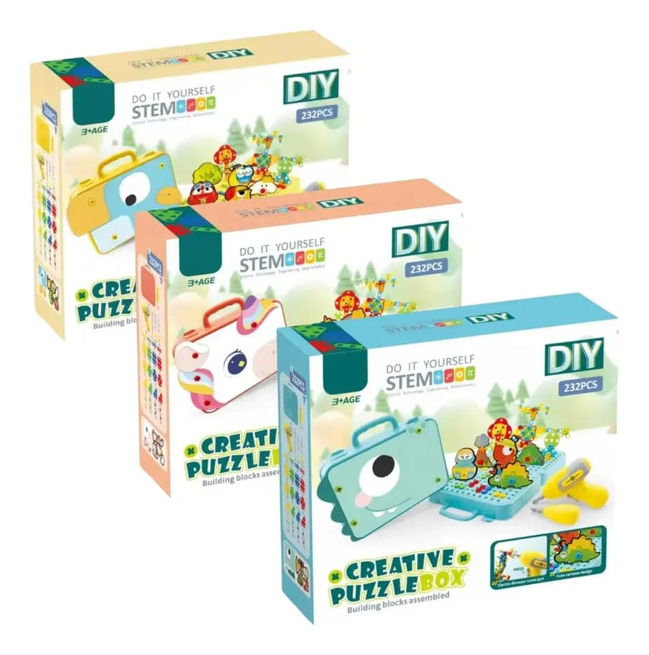 TinkerCase Dino Edition — 3D DIY Creative Puzzle Box Builder with Electric Drill & Screwdriver