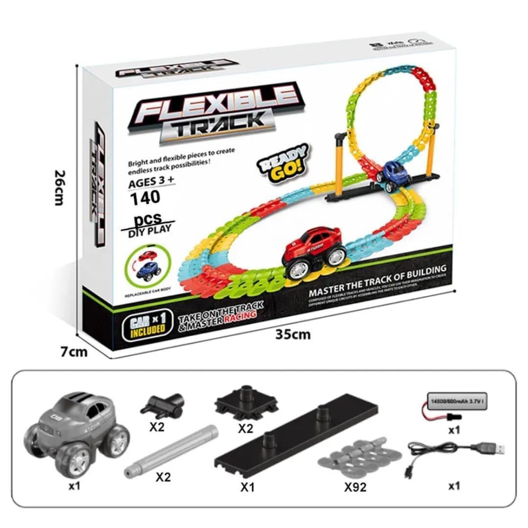 Flexible Race Track Set — 140-Piece DIY Bendable Car Track