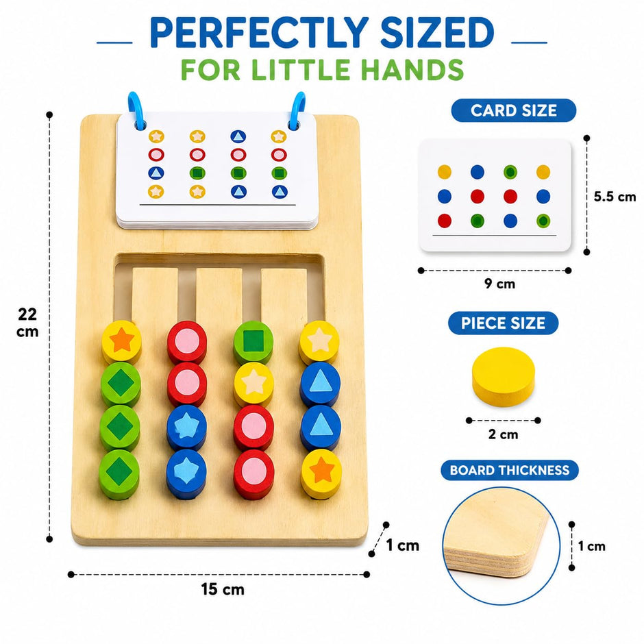 Wooden Double Sided Slide Puzzle Board — Colour & Shape Matching Logic Game