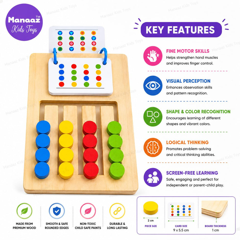 Wooden Double Sided Slide Puzzle Board — Colour & Shape Matching Logic Game