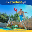 Child playing with a red toy in a pool with text 'the coolest gift keeps the kids off the phones'.