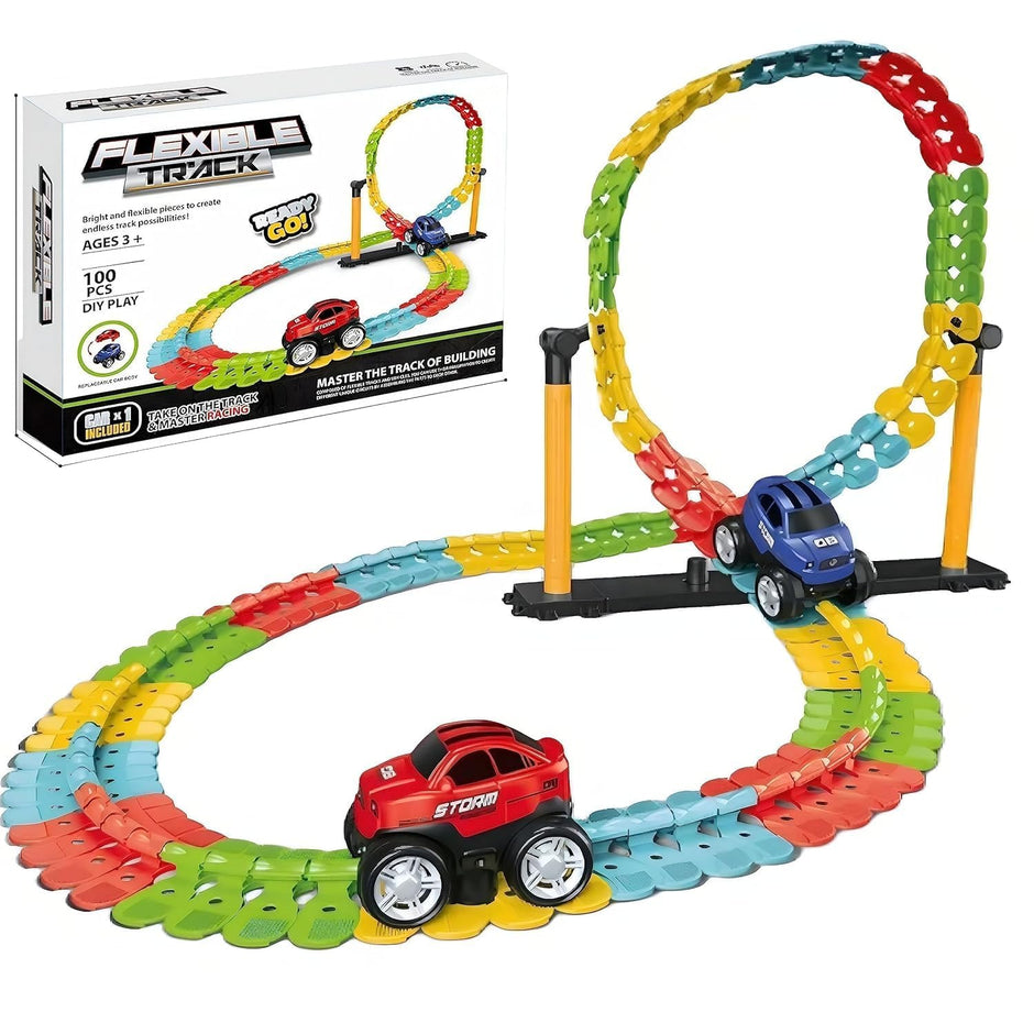 Flexible Race Track Set — 140-Piece DIY Bendable Car Track
