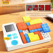 Intelligent teaching model with colorful blocks on a wooden surface