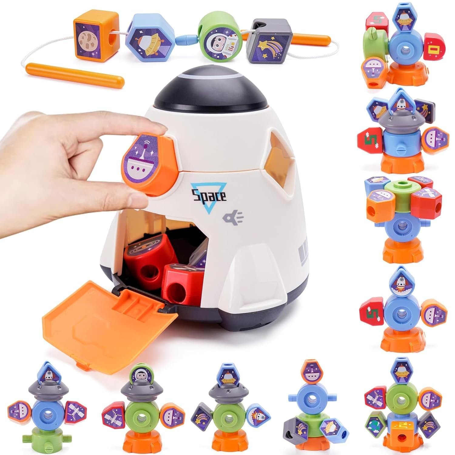 Space Shape Sorter — Spaceship Sorting, Stacking & Lacing Playset