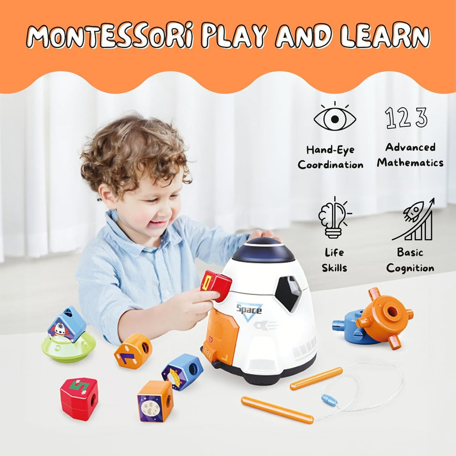 Space Shape Sorter — Spaceship Sorting, Stacking & Lacing Playset