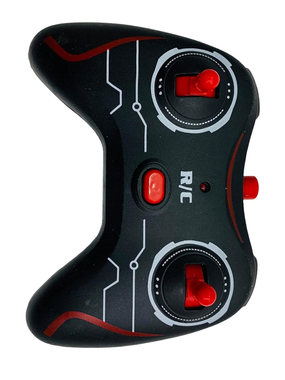 Black and red remote control with 'R/C' branding on a white background