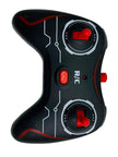 Black and red remote control with 'R/C' branding on a white background