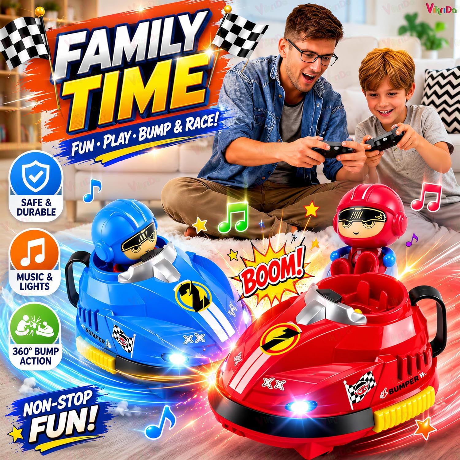 Remote Control Collision Car - Go Kart Bumping Car Toy - 2 Player