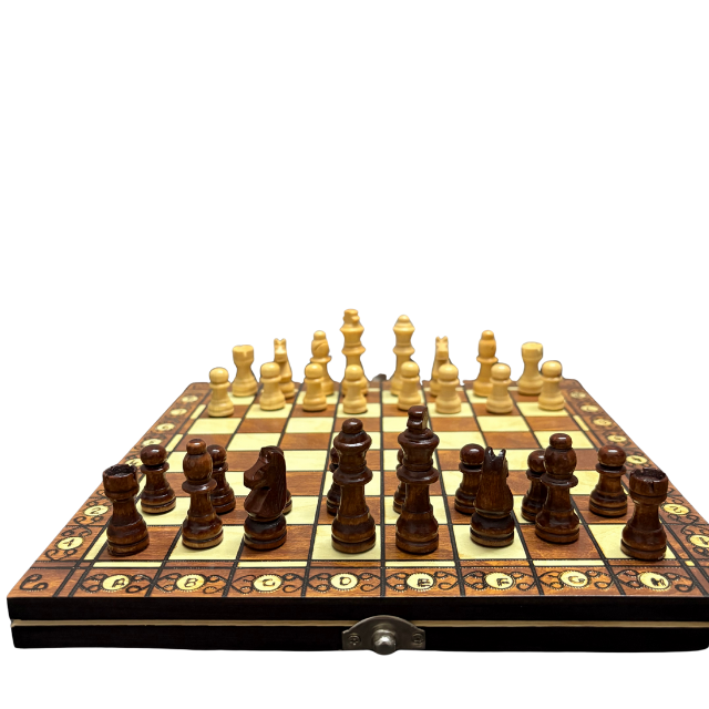 3 in 1 Wooden Foldable Magnetic Chess Game - Chess, Checkers, Backgammon