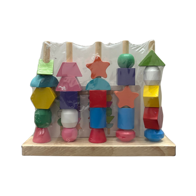 Wooden Shape and Color Matching Stand - Threading and Pattern Cards