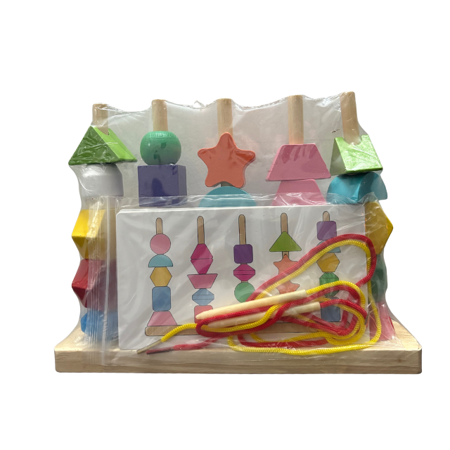 Wooden Shape and Color Matching Stand - Threading and Pattern Cards