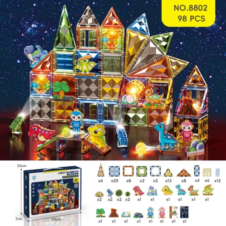 Light Magnetic Tile Building Blocks Dinosaur Paradise - 98 pcs