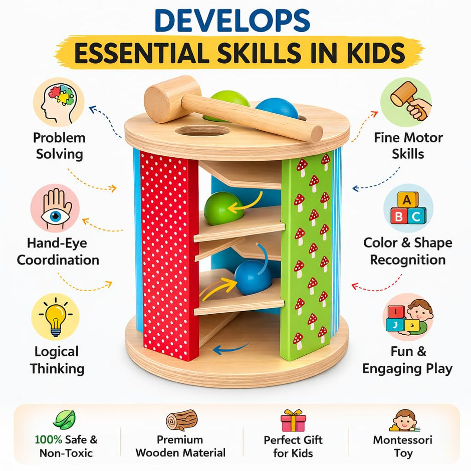 Wooden toy with educational benefits on a white background