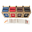 Wooden waste sorting Garbage Classification learning box with four coloured bin slots for recyclable, hazardous, food and residual waste, with illustrated picture cards