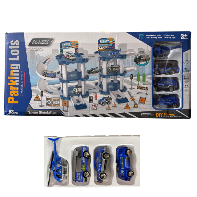 City Parking Lot DIY Playset - 53 Pieces with Alloy Vehicles & Stickers