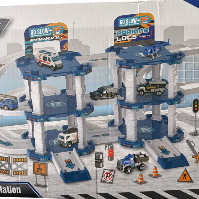 City Parking Lot DIY Playset - 53 Pieces with Alloy Vehicles & Stickers
