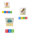 Spell the Word Wooden Letter Cubes Game - Tin box