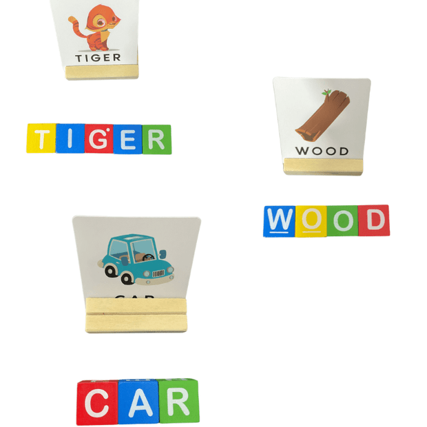 Spell the Word Wooden Letter Cubes Game - Tin box