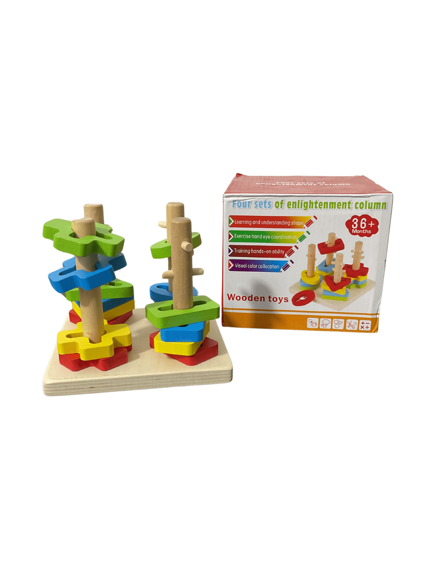 Four sleeve Columns Geometric Shape Sorter - Wooden