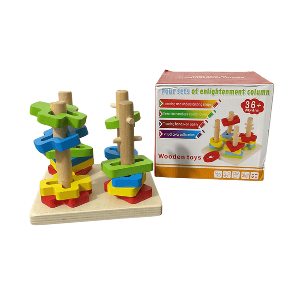 Four sleeve Columns Geometric Shape Sorter - Wooden