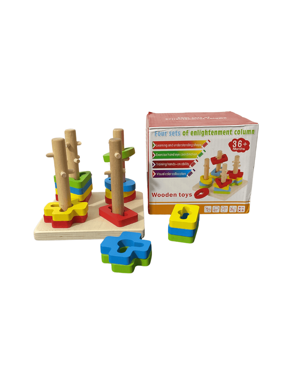 Four sleeve Columns Geometric Shape Sorter - Wooden