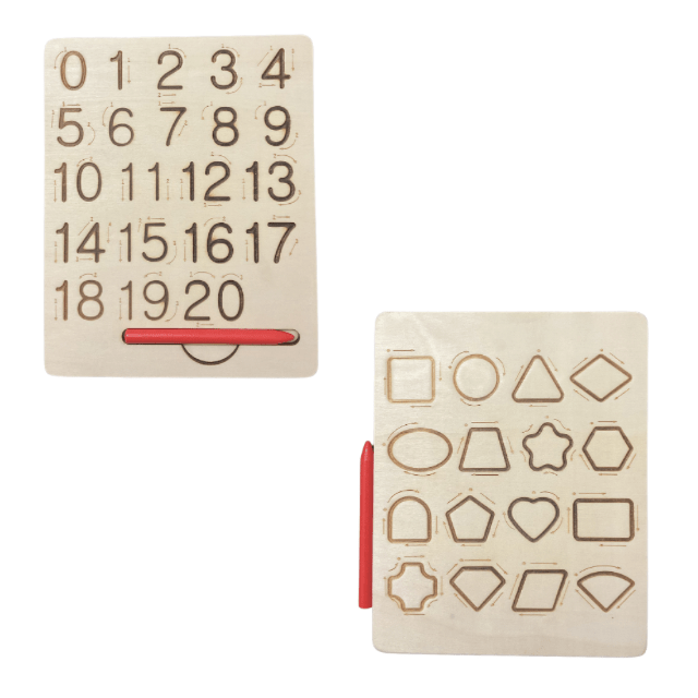 Wooden Numbers And Shapes Tracing board - 2 sided