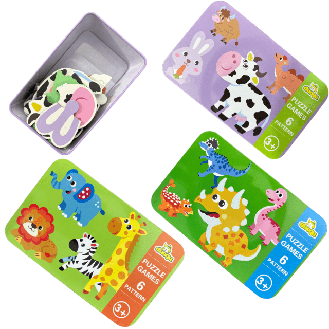 Wooden 6 Set Jigsaw Puzzle Tin Box
