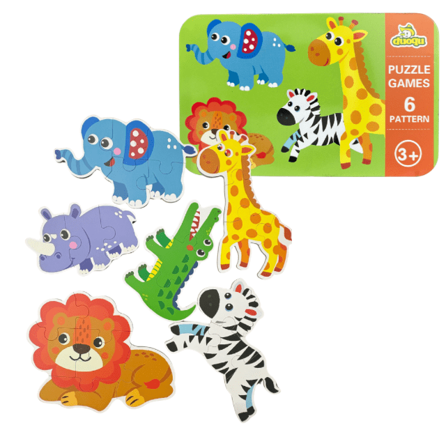Wooden 6 Set Jigsaw Puzzle Tin Box