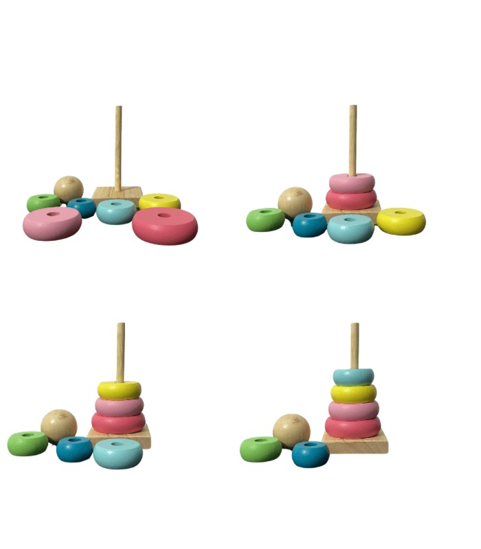 Colour Sorting Rings - Pastel Variant Wooden