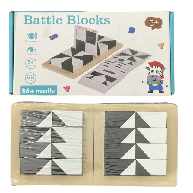 Black and White Battle Blocks - Wooden 2 Player Pattern Matching