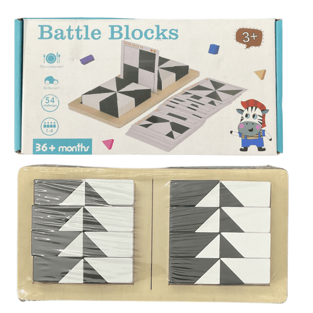 Black and White Battle Blocks - Wooden 2 Player Pattern Matching