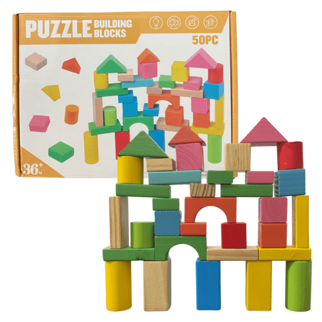 Wooden Building Blocks 50 Pcs
