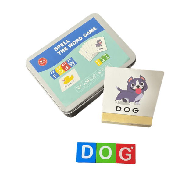 Spell the Word Wooden Letter Cubes Game - Tin box
