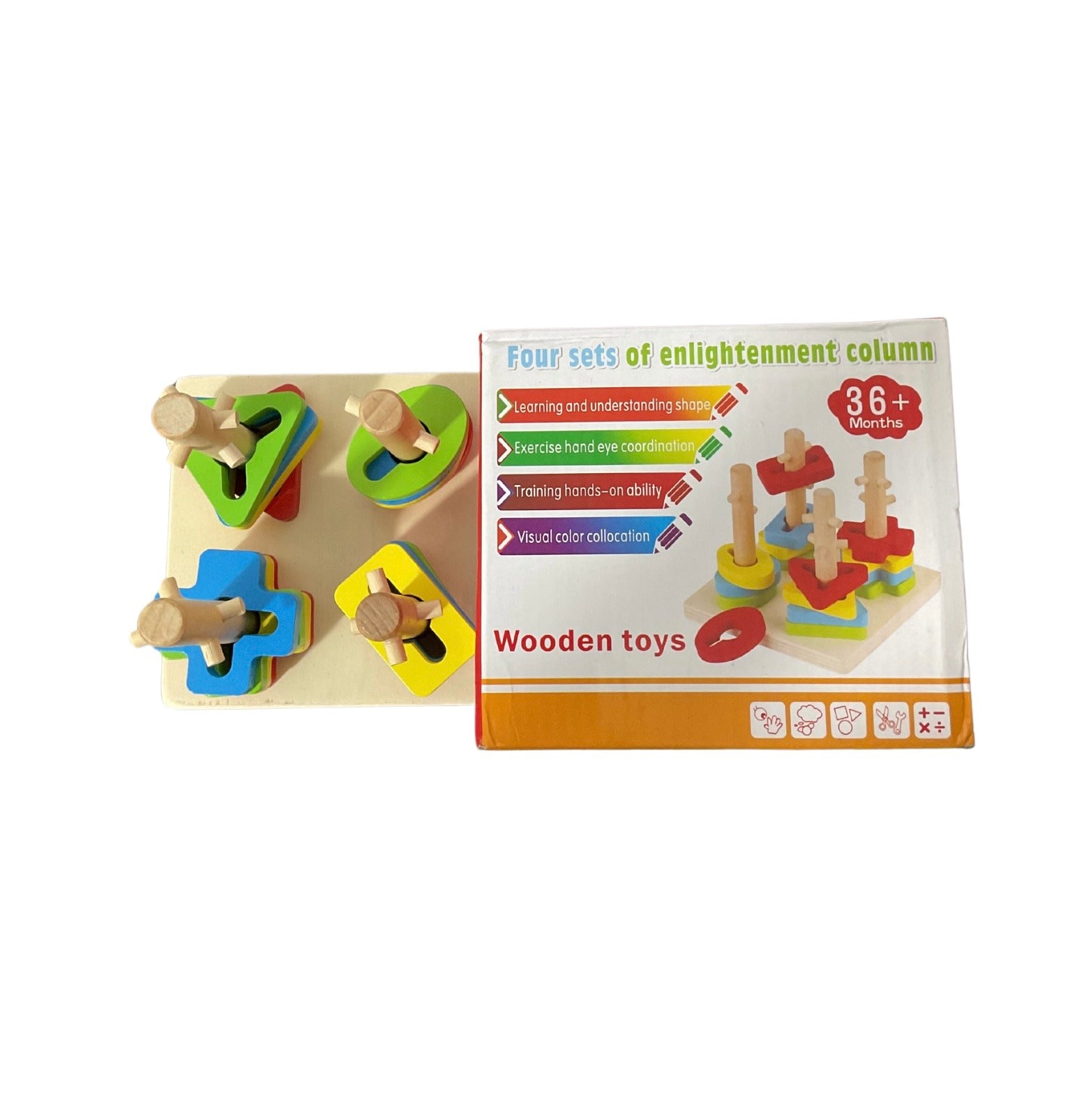 Four sleeve Columns Geometric Shape Sorter - Wooden