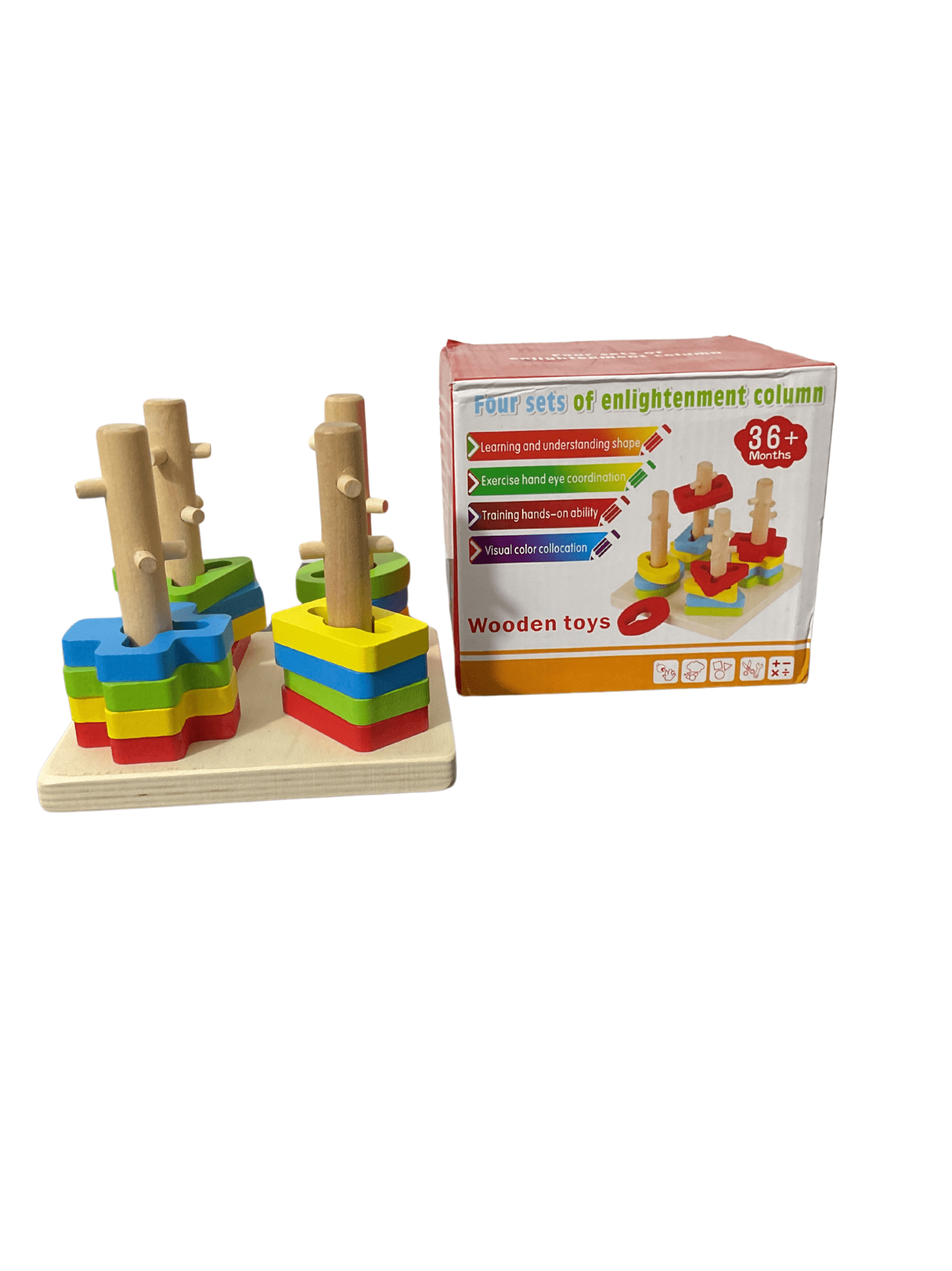 Four sleeve Columns Geometric Shape Sorter - Wooden