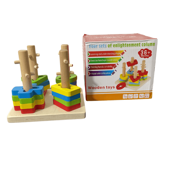 Four sleeve Columns Geometric Shape Sorter - Wooden