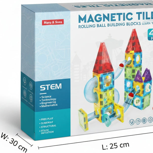 Magnetic Tiles Rolling Ball Building Blocks - 45 Pcs